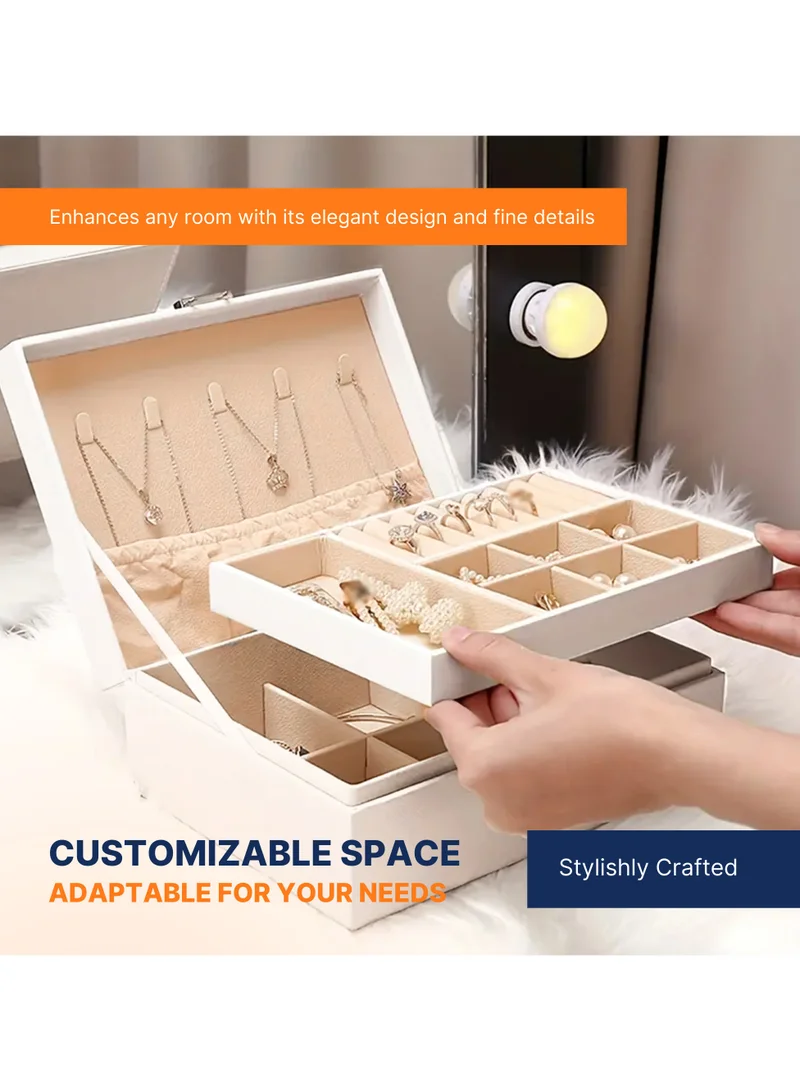 AC&L AC&L Jewelry Organizer Box For Girls And Women, PU Leather 2 Layer Jewellery Storage Box Case For Earing, Necklace, Bracelet, Rings And Accessories (White)