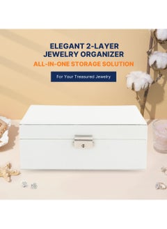 AC&L AC&L Jewelry Organizer Box For Girls And Women, PU Leather 2 Layer Jewellery Storage Box Case For Earing, Necklace, Bracelet, Rings And Accessories (White)  - Image 2