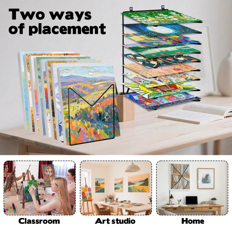 Rainmae 2 Pack Art Drying Rack for Classroom 9-Shelf Paint Drying Metal Racks Wall Mount & Desktop Stand for Art Studio School Artboard Storage and Paper Organization - Image 3