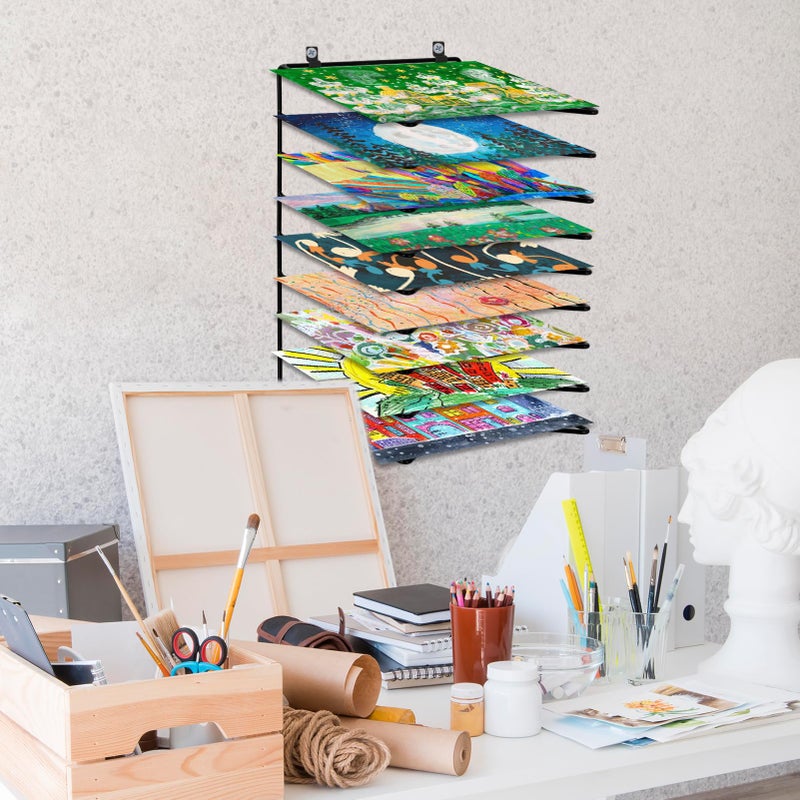 Rainmae 2 Pack Art Drying Rack for Classroom 9-Shelf Paint Drying Metal Racks Wall Mount & Desktop Stand for Art Studio School Artboard Storage and Paper Organization - Image 5