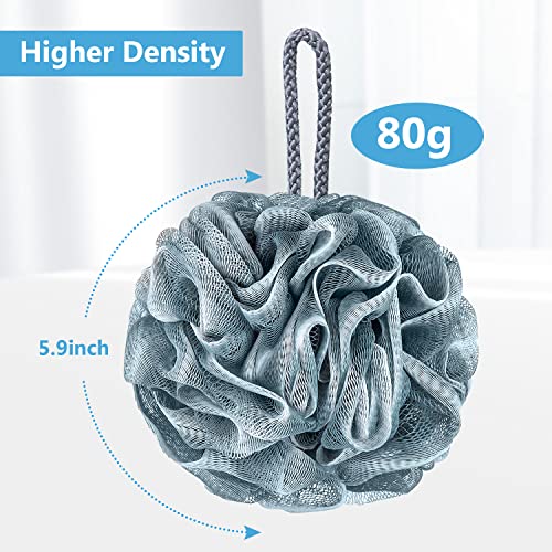 VANZAVANZU Bath Loofah Large 80g Shower Sponge Body Scrubber Mesh Pouf for Men and Women Set of 4 Blue Gray - Image 5