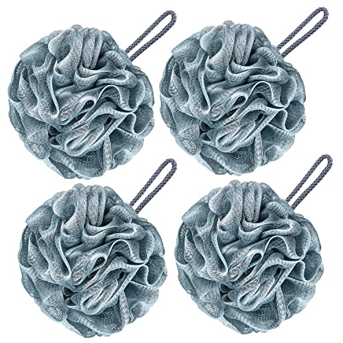 VANZAVANZU Bath Loofah Large 80g Shower Sponge Body Scrubber Mesh Pouf for Men and Women Set of 4 Blue Gray - Image 2