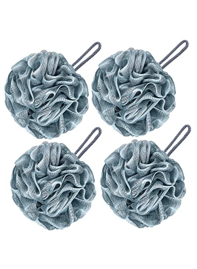VANZAVANZU Bath Loofah Large 80g Shower Sponge Body Scrubber Mesh Pouf for Men and Women Set of 4 Blue Gray - Image 1