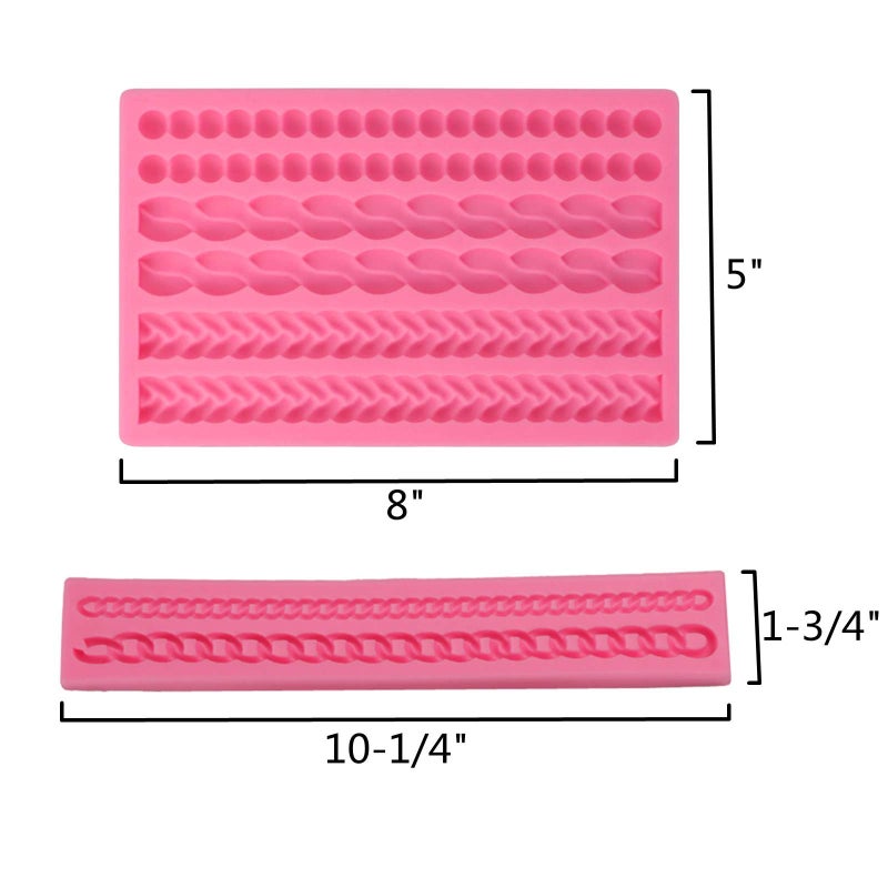 DD-life 2-Pack Pie Crust Silicone Molds  Rope Pearl Lace Fondant Mold Chain Shaped Silicone Fondant Mold for Cake Decorating - Image 2