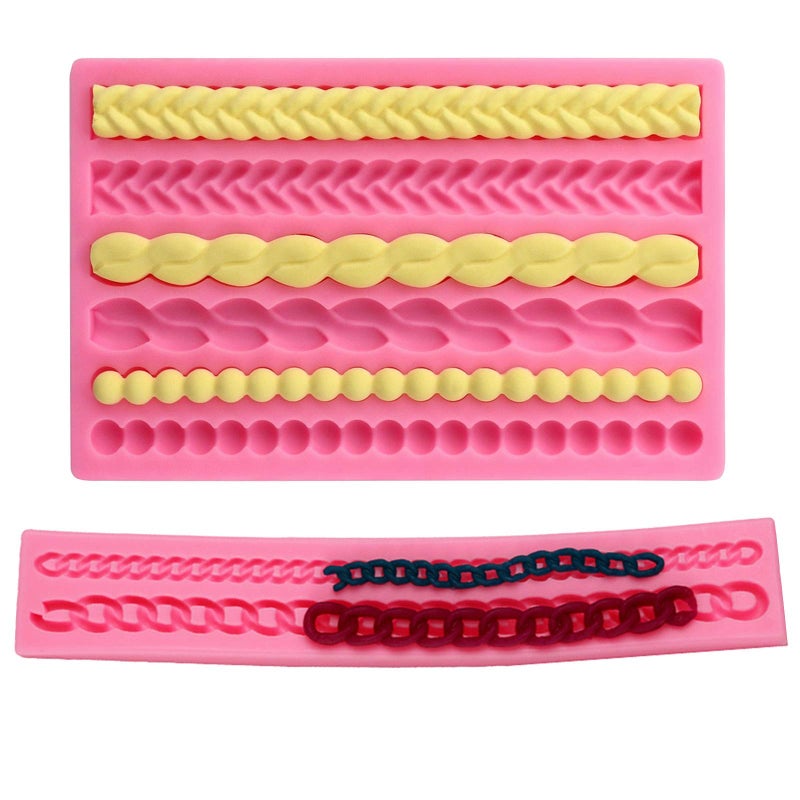 DD-life 2-Pack Pie Crust Silicone Molds  Rope Pearl Lace Fondant Mold Chain Shaped Silicone Fondant Mold for Cake Decorating - Image 1