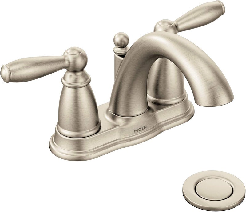 MOEN 6610BN Brantford Two Handle Centerset Bathroom Faucet with Drain Assembly 05 Brushed Nickel - Image 1