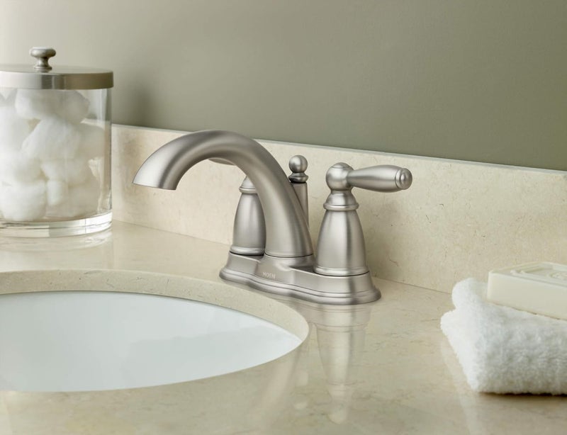 MOEN 6610BN Brantford Two Handle Centerset Bathroom Faucet with Drain Assembly 05 Brushed Nickel - Image 4