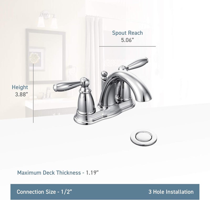 MOEN 6610BN Brantford Two Handle Centerset Bathroom Faucet with Drain Assembly 05 Brushed Nickel - Image 3