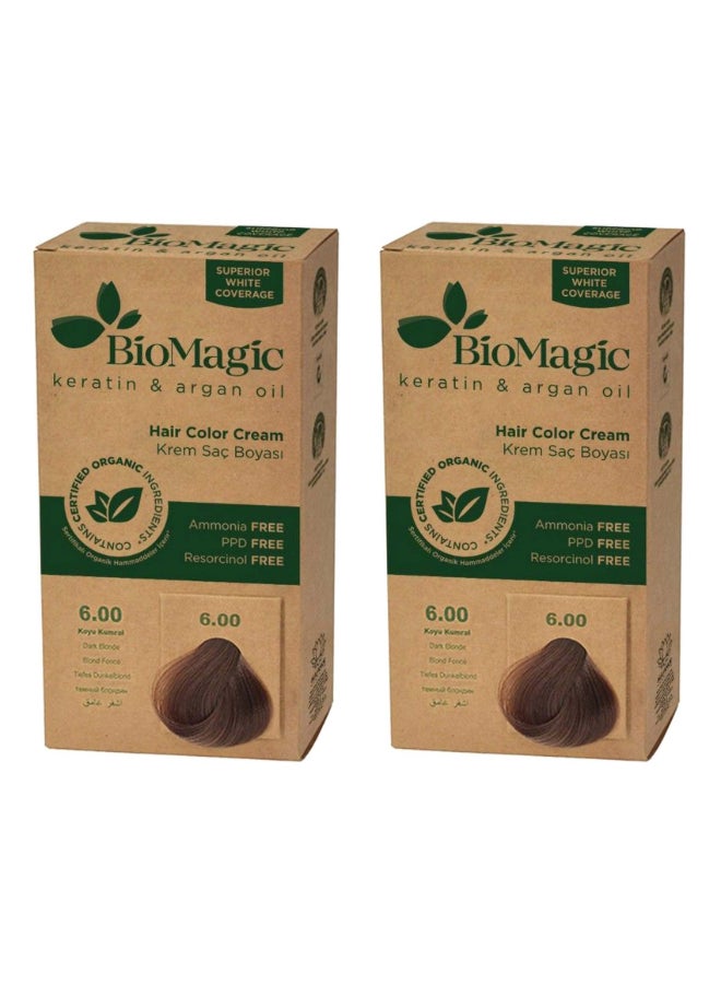 BIOMAGIC Keratin & Argan Oil Hair Color Cream | Shade 6/00 Dark Blonde | Long Lasting, Grey Coverage with Nourishing Oils (Pack of 2) - Image 1