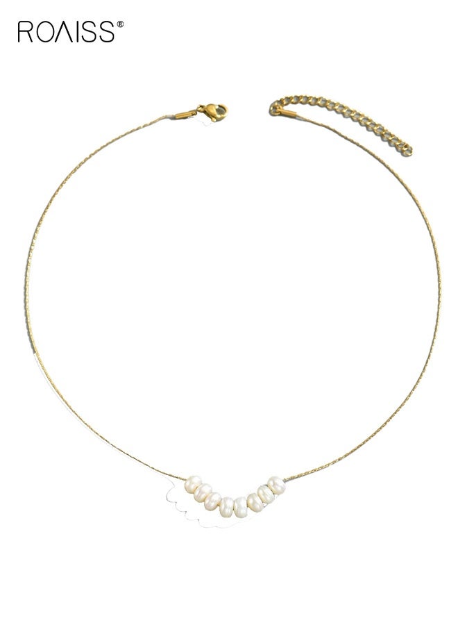 رويس قلادة طويلة بتصميم هندسي من اللؤلؤ الطبيعي مع سلسلة قلادة عالية الجودة - Image 5