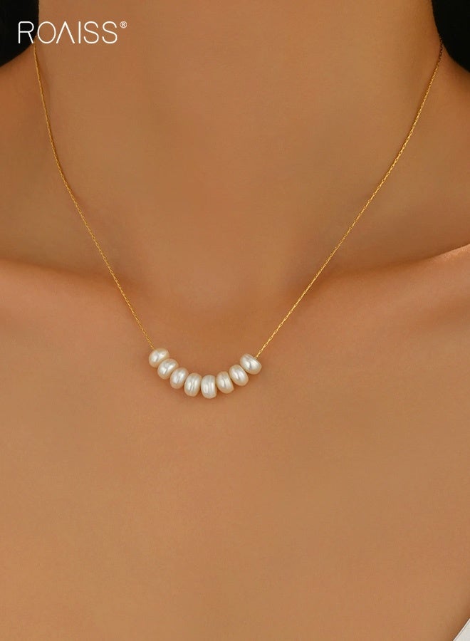 رويس قلادة طويلة بتصميم هندسي من اللؤلؤ الطبيعي مع سلسلة قلادة عالية الجودة - Image 1