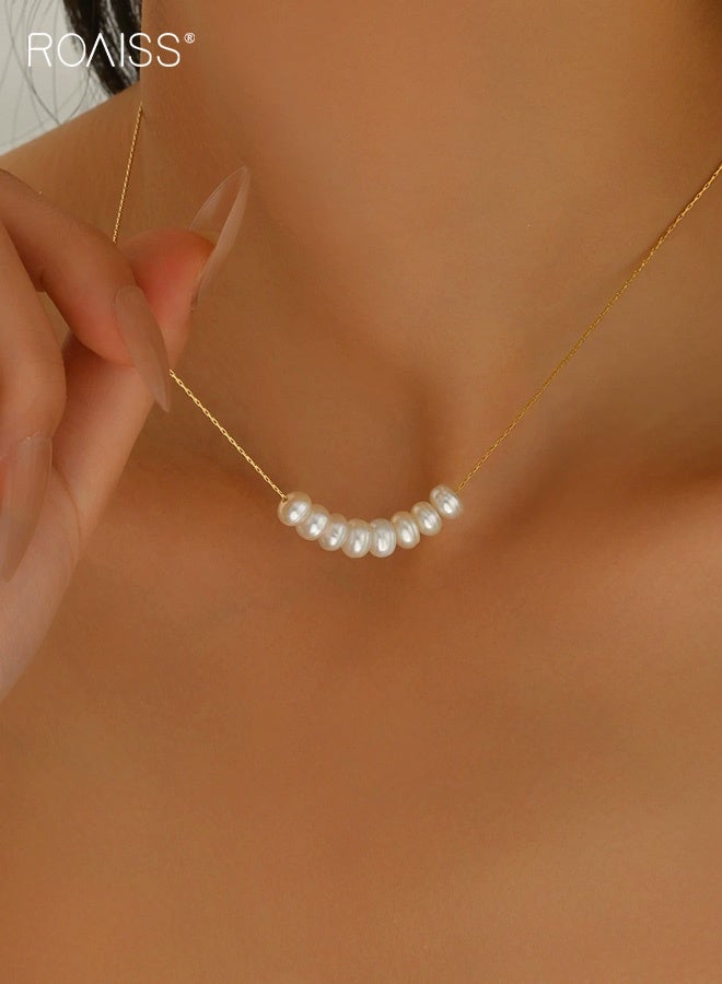 رويس قلادة طويلة بتصميم هندسي من اللؤلؤ الطبيعي مع سلسلة قلادة عالية الجودة - Image 2