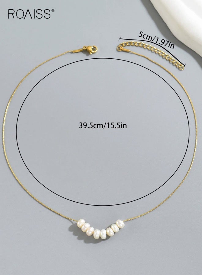 رويس قلادة طويلة بتصميم هندسي من اللؤلؤ الطبيعي مع سلسلة قلادة عالية الجودة - Image 4