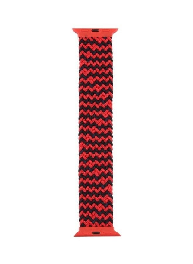 NIBEMINENT - Plastic Buckle Mixed Colour Nylon Braided Single Loop Replacement Watchbands For Apple Watch Series 7/6/5/4/3/2/1/SE 45/44/42mm Ripple Black/Red - Image 1
