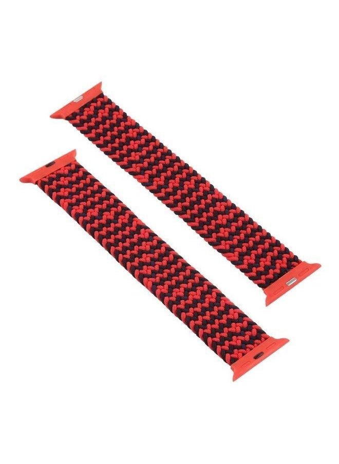 NIBEMINENT - Plastic Buckle Mixed Colour Nylon Braided Single Loop Replacement Watchbands For Apple Watch Series 7/6/5/4/3/2/1/SE 45/44/42mm Ripple Black/Red - Image 1