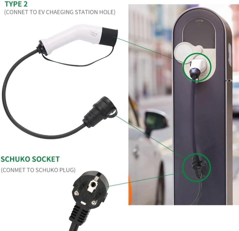 Type2 To Schuko EV Charging Adapter: 0.5m Cable, 16A Rated Current, IP54 Dust Water Protection - UL94V-0 High Safety Standard White Electric Vehicle Charging Adapter for Electric Car And EV Charging S - Image 5