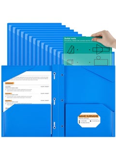 Henoyso 18 Pcs Plastic Folder With Clear Front Pocket And 3 Prong Plastic Folders With Card Slot Pocket Folders With Prongs For School Office (Blue)  - Image 1