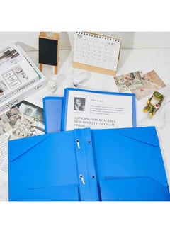 Henoyso 18 Pcs Plastic Folder With Clear Front Pocket And 3 Prong Plastic Folders With Card Slot Pocket Folders With Prongs For School Office (Blue)  - Image 5
