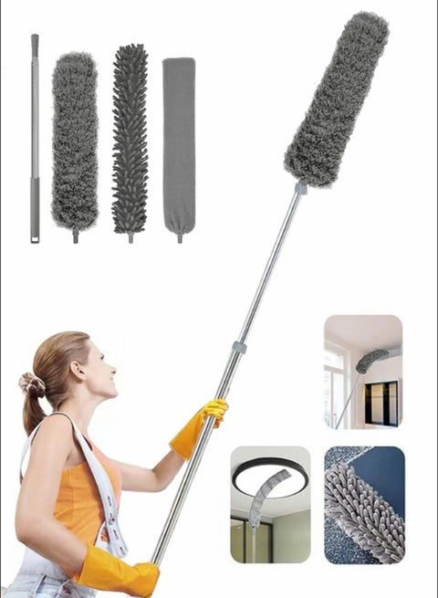 4 Pcs Microfiber Dust Brush Duster Kit with Extension Pole Removable and Washable Fiber Brush Hand Dust Cleaning Gap Dust for Ceiling Fan High Ceiling Blinds Furniture Cars