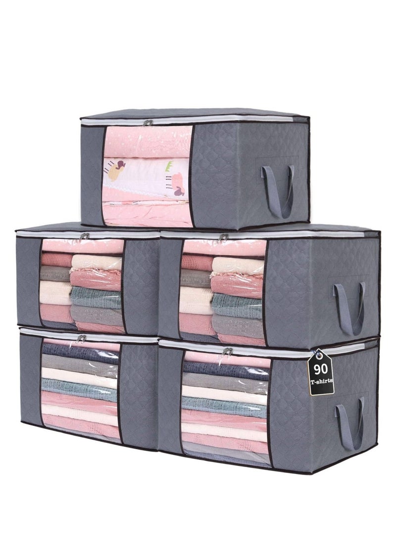 5 Pack 60×40cm Large Storage Bags, Clothes Storage Bins Foldable Closet Organizers Storage Containers with Durable Handles Thick Fabric for Blanket Comforter Clothing Bedding 90L - Image 1
