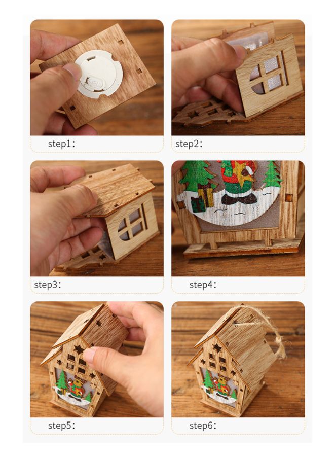 Wooden Christmas Ornaments with Lights - Festive Indoor Holiday Decorations (4 Pc Set)) - Image 3