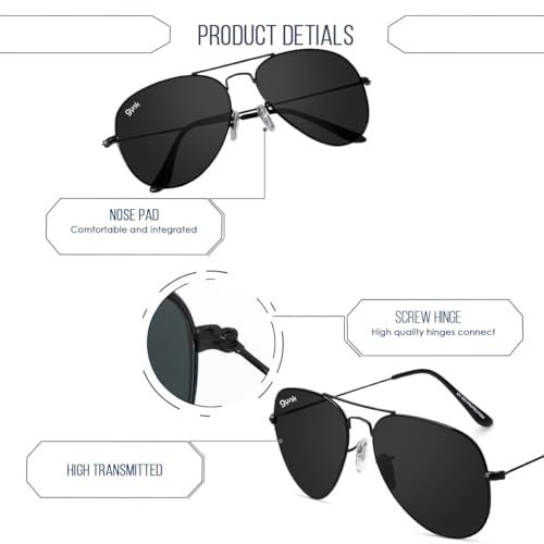 GYNK Premium Millitary Style Classic Aviator Unisex Sunglasses,100% UV Protection for Driving for Men and Women(Full Black) - Image 3