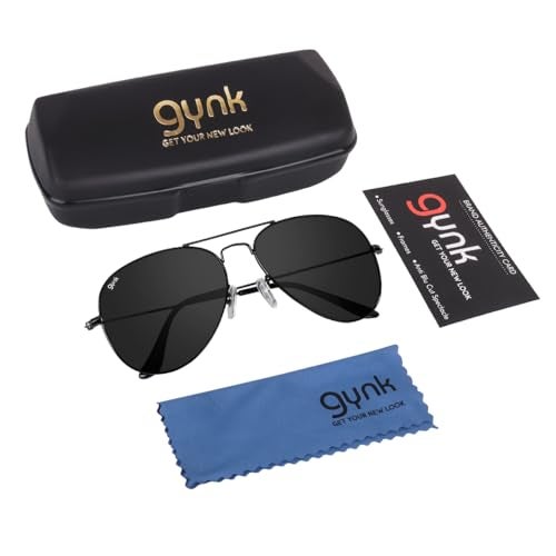 GYNK Premium Millitary Style Classic Aviator Unisex Sunglasses,100% UV Protection for Driving for Men and Women(Full Black) - Image 5