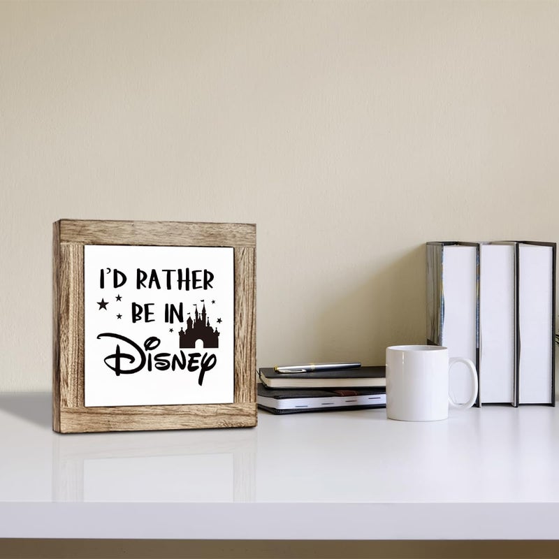 ZPPRJF Farmhouse Wood Sign, I'd Rather Be In Disney Sign, Wooden Box Sign Plaque, Freestanding Disney Sign Decor, Funny Work Sign, Tabletop Decor, Office Desk Sign, Home Office Decor, Cubicle Decor - Image 5