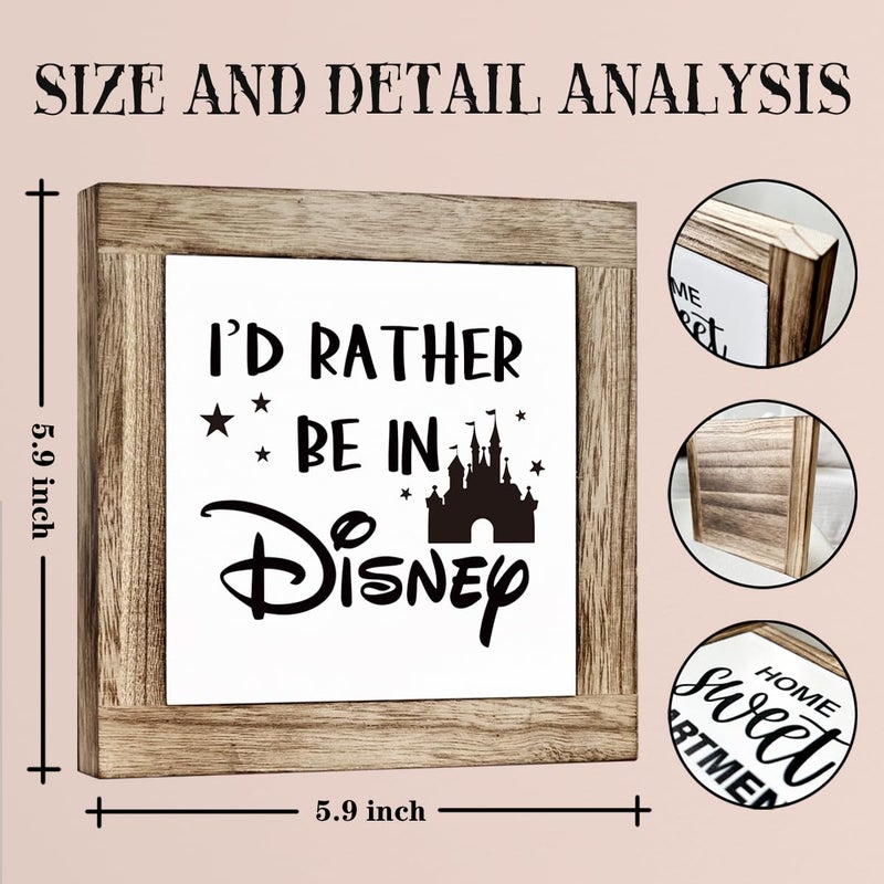 ZPPRJF Farmhouse Wood Sign, I'd Rather Be In Disney Sign, Wooden Box Sign Plaque, Freestanding Disney Sign Decor, Funny Work Sign, Tabletop Decor, Office Desk Sign, Home Office Decor, Cubicle Decor - Image 2