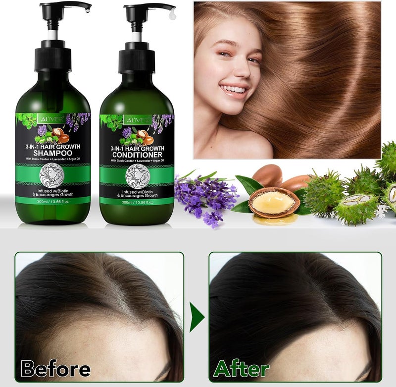 ALIVER Black Castor Biotin Shampoo and Conditioner for Hair Growth 10.56 Oz (300ml), Moisture, Strenthen and Thicken Hair, Anti Dandruff - Image 2
