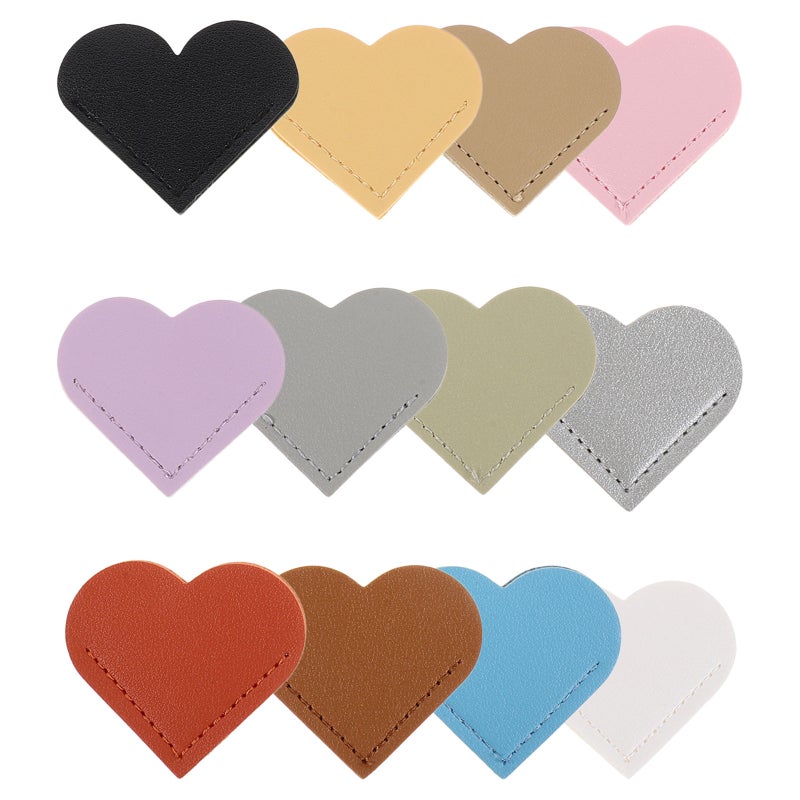 12pcs Cute PU Heart Bookmarks: Cute Corner Bookmark Accessories For Reading - Students Paper Clip - Book Markers Classroom Set - Image 1