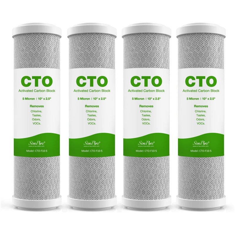 SimPure 5 Micron 10 x 25 Whole House Carbon Sediment Water Filter Cartridge Replacement for Home UnderSink  Countertop Filtration System