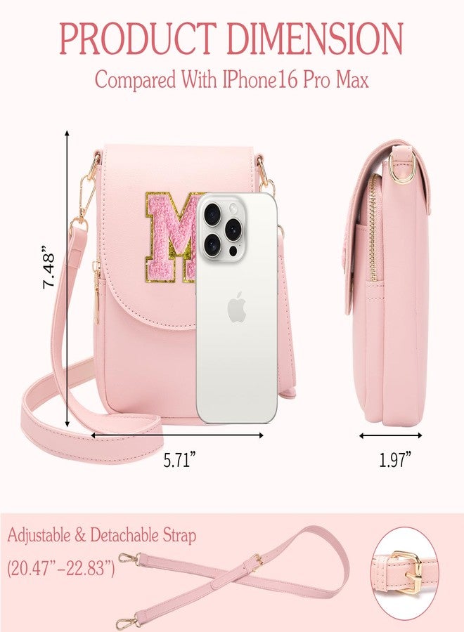 Viverte Crossbody Purse for Teen Girls Small Initial Cell Phone Toddler Purse Leather Triple Compartment Crossbody Bags, Light Pink, M - Image 4