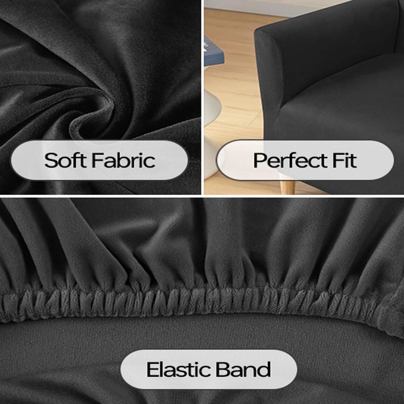 SONNACH Stretch Chair Covers with Arms 1-Piece Banquet Armchair Slipcover Velvet Mid Century Modern Armchair Slipcover Anti-Slip Furniture Protector for Living Room Friendly for Kids Pets (Black) - Image 5