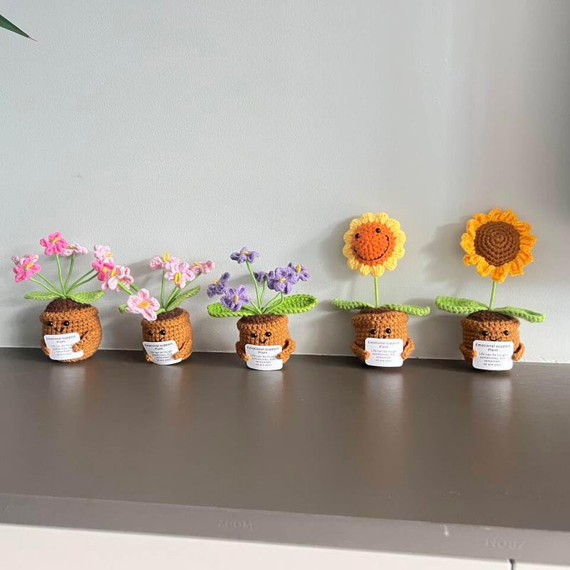 MofivKce Crochet Forget-Me-Not Potted Plants Handmade Artificial Flowers for Home Decor, Wedding, Birthday Gift for Friends and Family (Sunflower) - Image 3