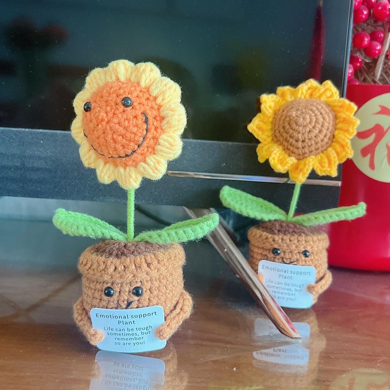 MofivKce Crochet Forget-Me-Not Potted Plants Handmade Artificial Flowers for Home Decor, Wedding, Birthday Gift for Friends and Family (Sunflower) - Image 5
