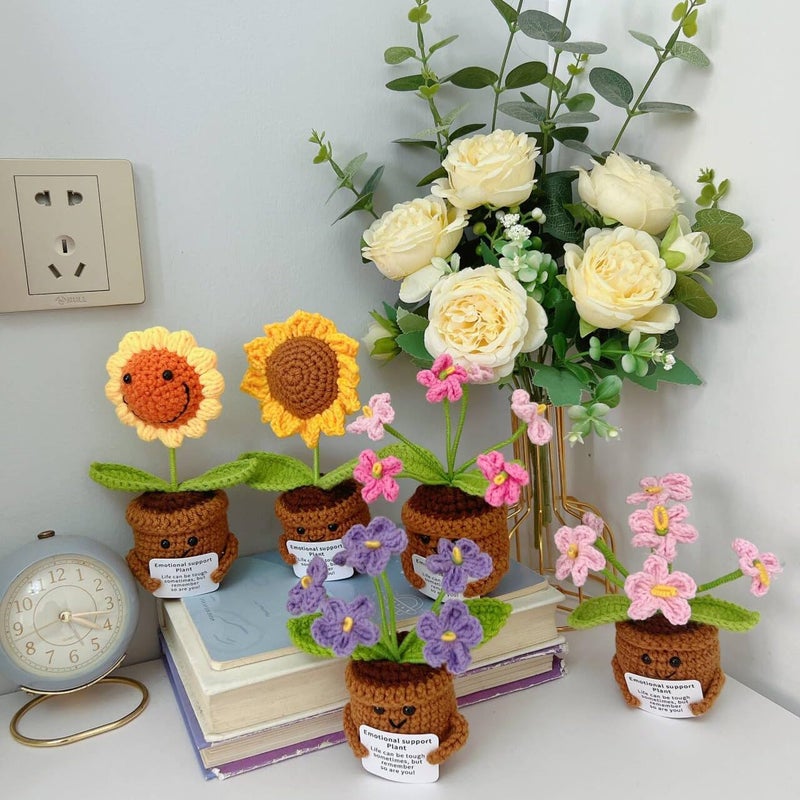 MofivKce Crochet Forget-Me-Not Potted Plants Handmade Artificial Flowers for Home Decor, Wedding, Birthday Gift for Friends and Family (Sunflower) - Image 2
