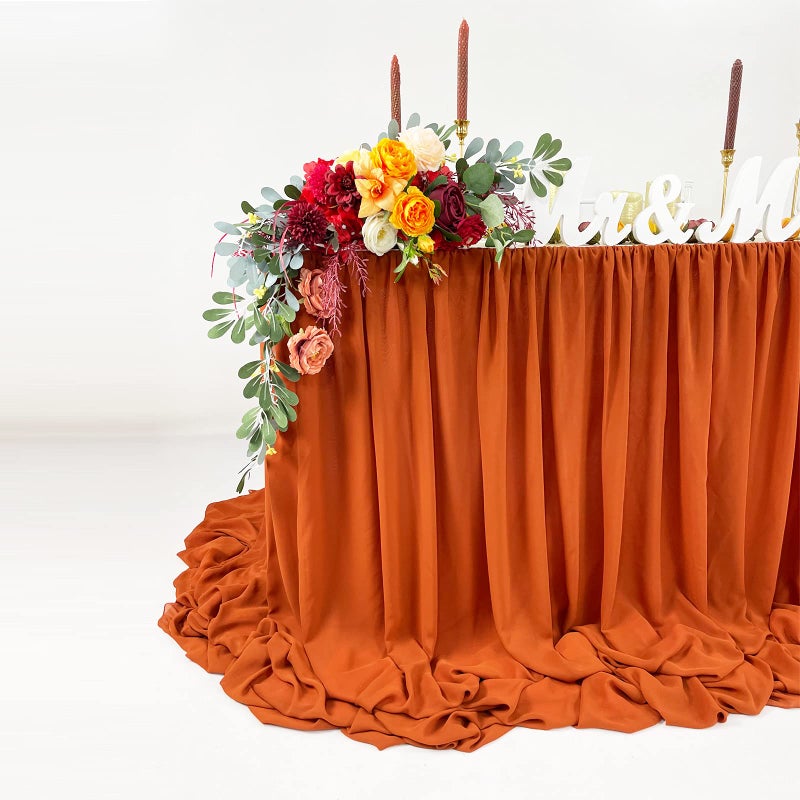 EHLDekol Pooling and Floating Chiffon Table Skirt with extra length  6FT 9FT 14FT Sheer Tablecloth  Baby Shower  Birthdays Party  Main Cake Table Decoration  Wedding Table Skirt (Terracotta  14FT)  - Image 2