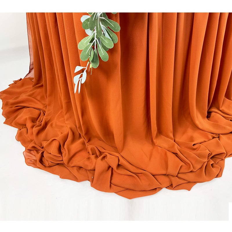 EHLDekol Pooling and Floating Chiffon Table Skirt with extra length  6FT 9FT 14FT Sheer Tablecloth  Baby Shower  Birthdays Party  Main Cake Table Decoration  Wedding Table Skirt (Terracotta  14FT)  - Image 4