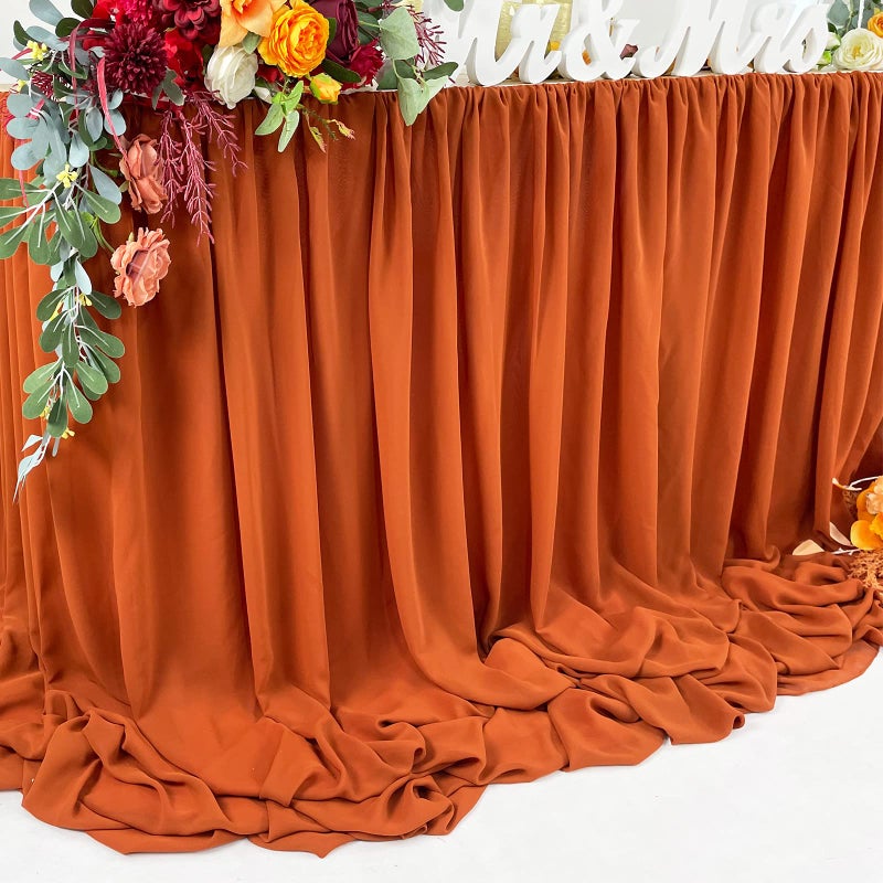 EHLDekol Pooling and Floating Chiffon Table Skirt with extra length  6FT 9FT 14FT Sheer Tablecloth  Baby Shower  Birthdays Party  Main Cake Table Decoration  Wedding Table Skirt (Terracotta  14FT)  - Image 5