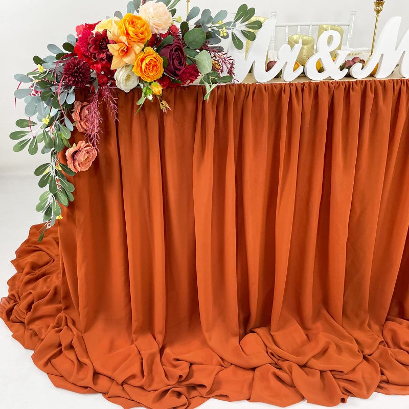 EHLDekol Pooling and Floating Chiffon Table Skirt with extra length  6FT 9FT 14FT Sheer Tablecloth  Baby Shower  Birthdays Party  Main Cake Table Decoration  Wedding Table Skirt (Terracotta  14FT)  - Image 3