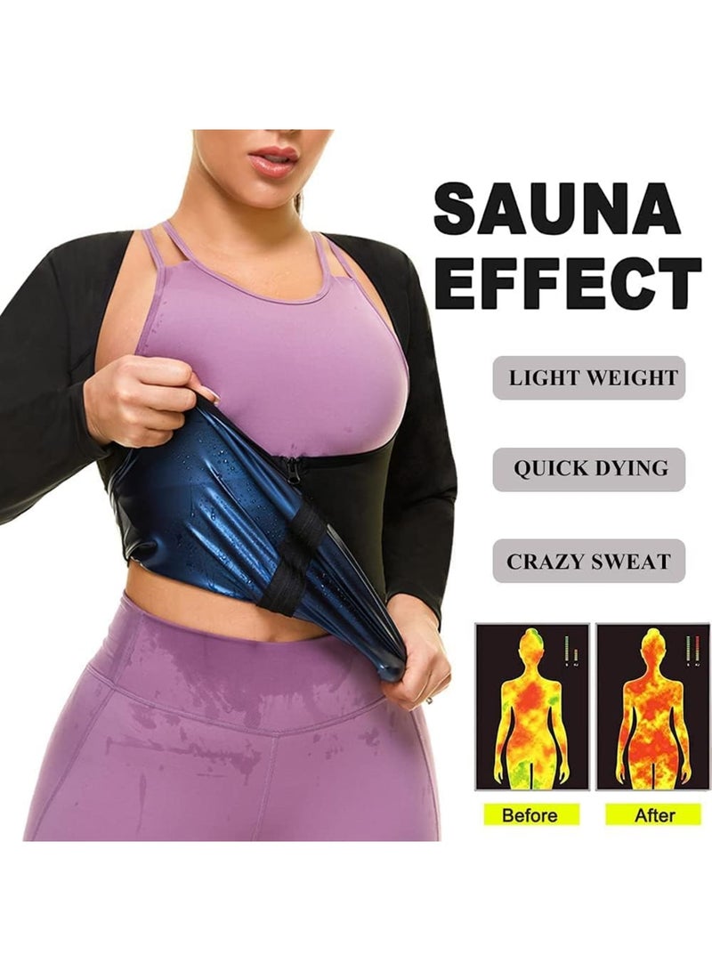 SOLARAE Sweat Body Shaper Jacket Hot Waist Trainer Long Sleeve Zipper Shirt Workout Top - Image 2
