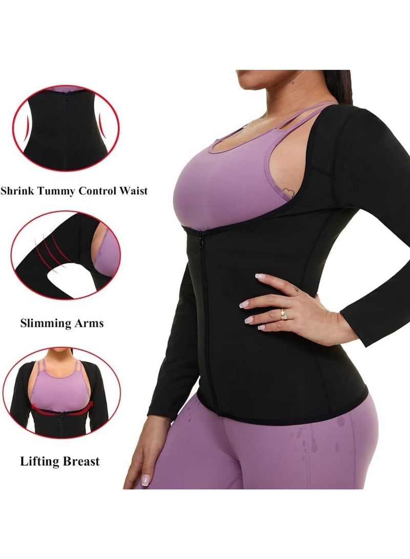 SOLARAE Sweat Body Shaper Jacket Hot Waist Trainer Long Sleeve Zipper Shirt Workout Top - Image 3