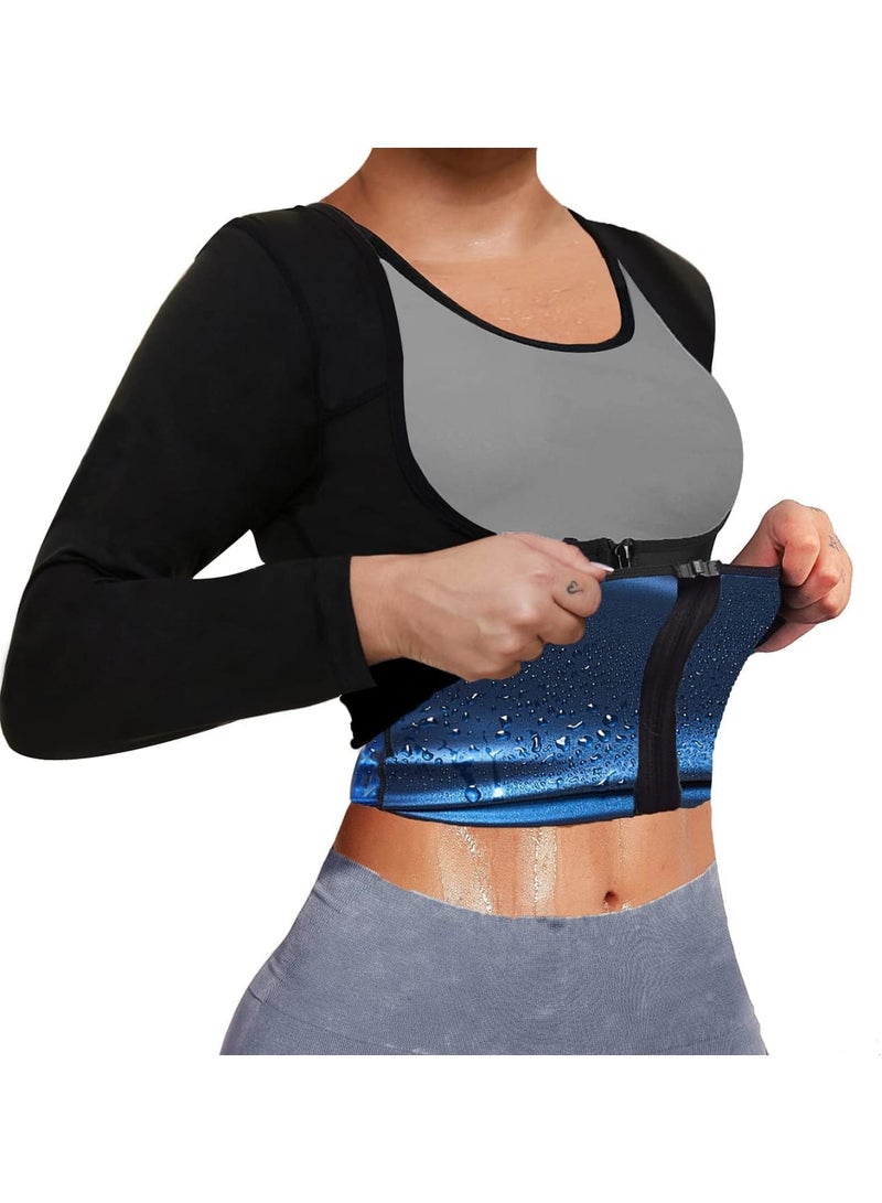 SOLARAE Sweat Body Shaper Jacket Hot Waist Trainer Long Sleeve Zipper Shirt Workout Top - Image 1