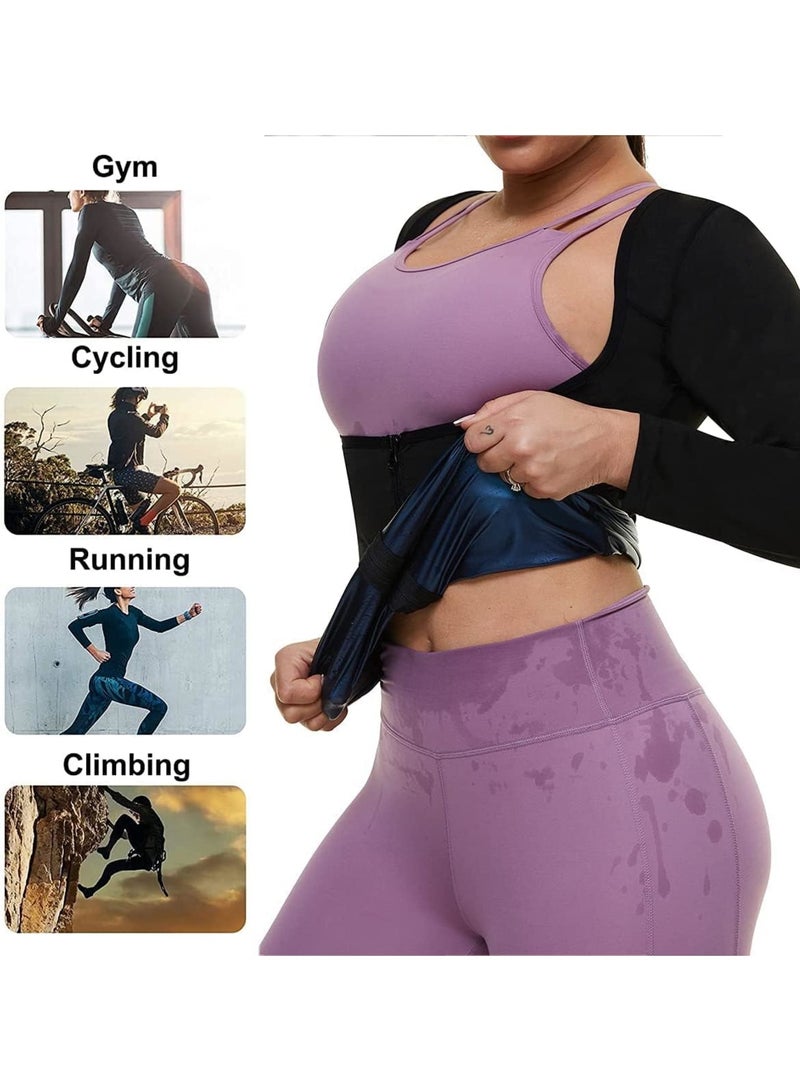SOLARAE Sweat Body Shaper Jacket Hot Waist Trainer Long Sleeve Zipper Shirt Workout Top - Image 5