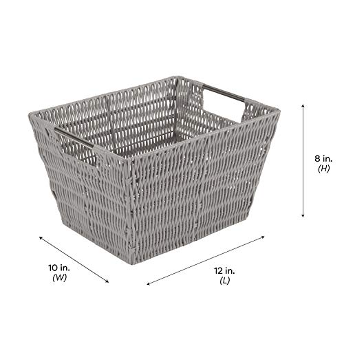 Simplify 12"x10"x8" Medium Woven Basket for Storage with Handles, Nursery, Playroom, Toys, Bedroom, Closet, Clothes, Office, Decorative Organizer Rattan Totes, Grey - Image 5