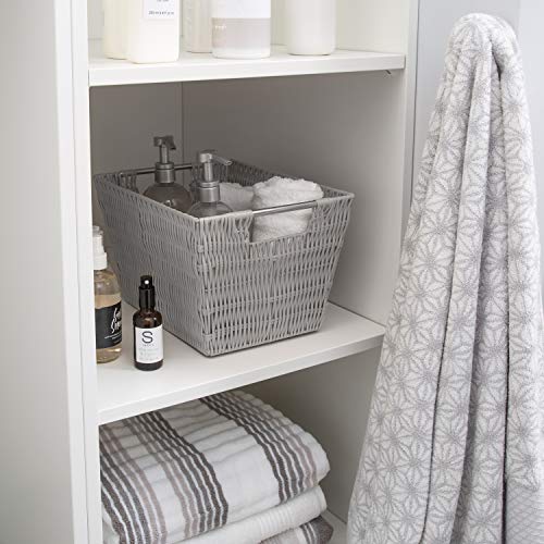 Simplify 12"x10"x8" Medium Woven Basket for Storage with Handles, Nursery, Playroom, Toys, Bedroom, Closet, Clothes, Office, Decorative Organizer Rattan Totes, Grey - Image 3