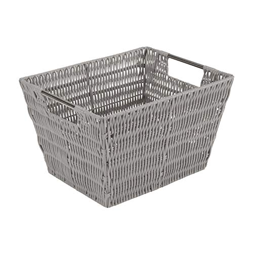Simplify 12"x10"x8" Medium Woven Basket for Storage with Handles, Nursery, Playroom, Toys, Bedroom, Closet, Clothes, Office, Decorative Organizer Rattan Totes, Grey - Image 1