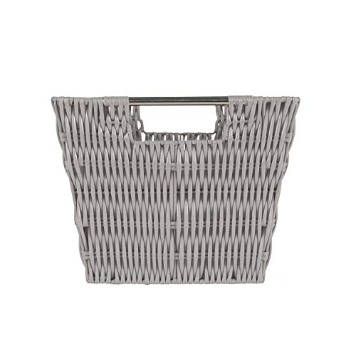 Simplify 12"x10"x8" Medium Woven Basket for Storage with Handles, Nursery, Playroom, Toys, Bedroom, Closet, Clothes, Office, Decorative Organizer Rattan Totes, Grey - Image 2