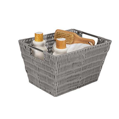 Simplify 12"x10"x8" Medium Woven Basket for Storage with Handles, Nursery, Playroom, Toys, Bedroom, Closet, Clothes, Office, Decorative Organizer Rattan Totes, Grey - Image 4